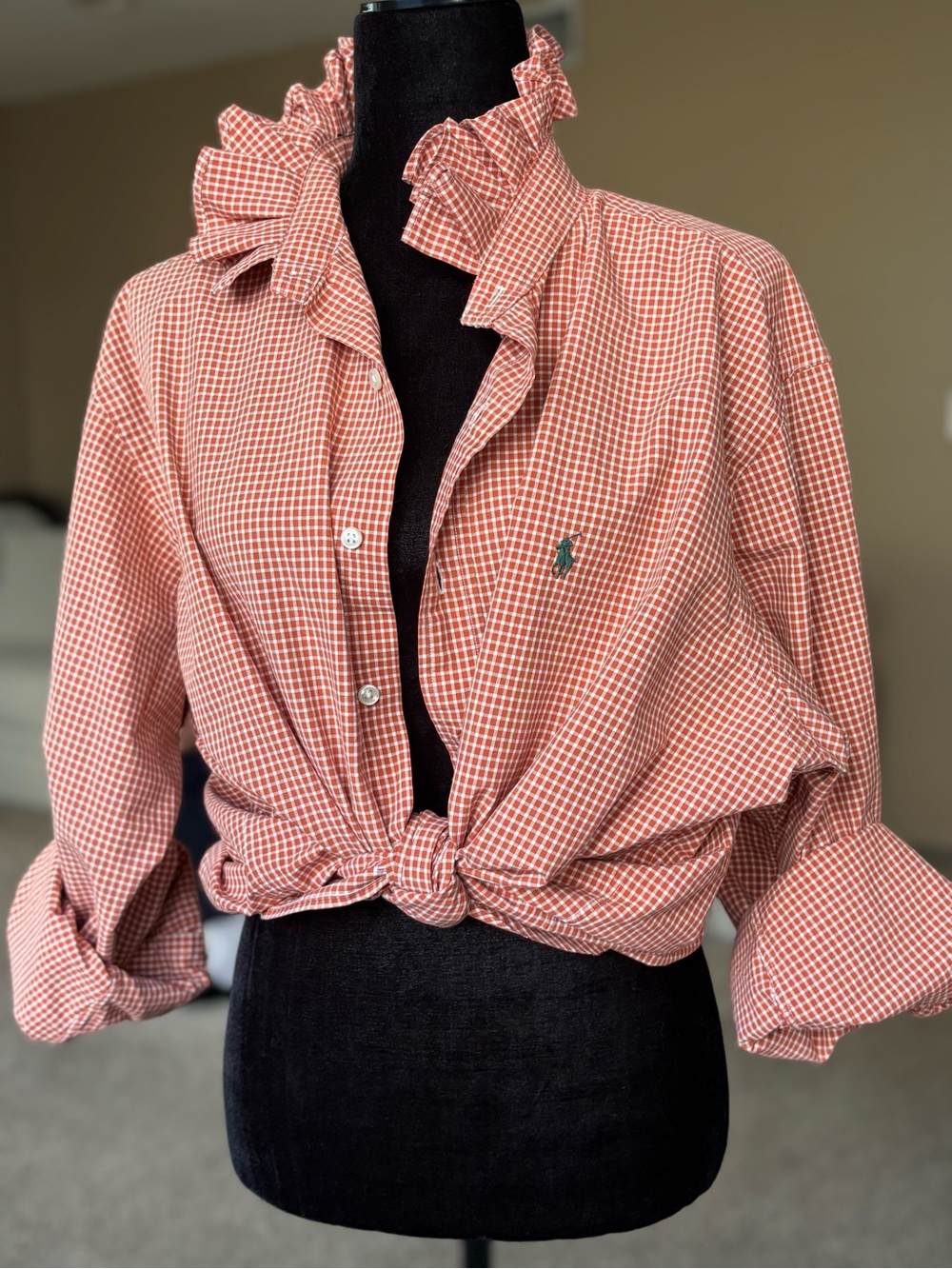 Reworked Ralph Lauren Ruffle Collar Button-Down Size L/XL